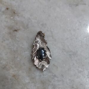 Silver Leaf Pendant with Black Accent
